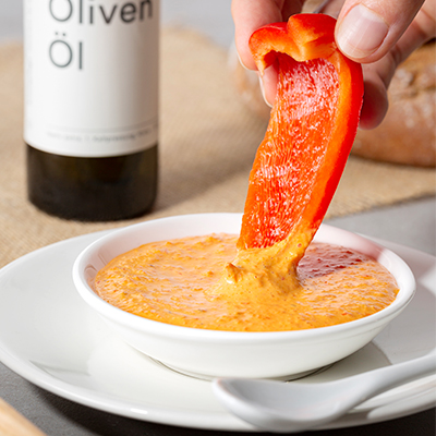 Rezept für Rote-Paprika-Gemüsedip mit Olivenöl - Gemüsedip machen mit roter Paprika und Olivenöl