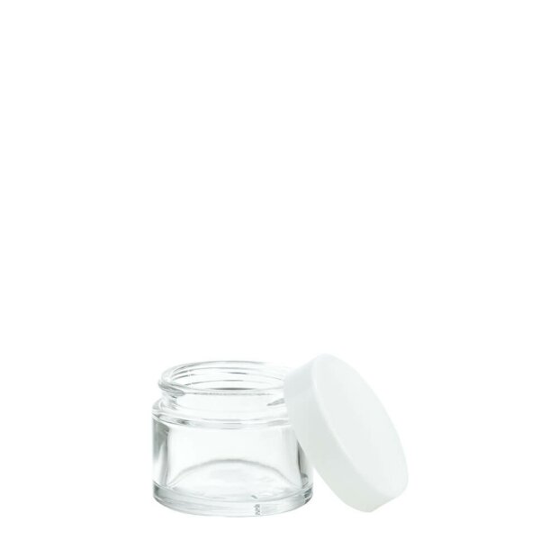 30ml Klarglasdose mit weißem Deckel